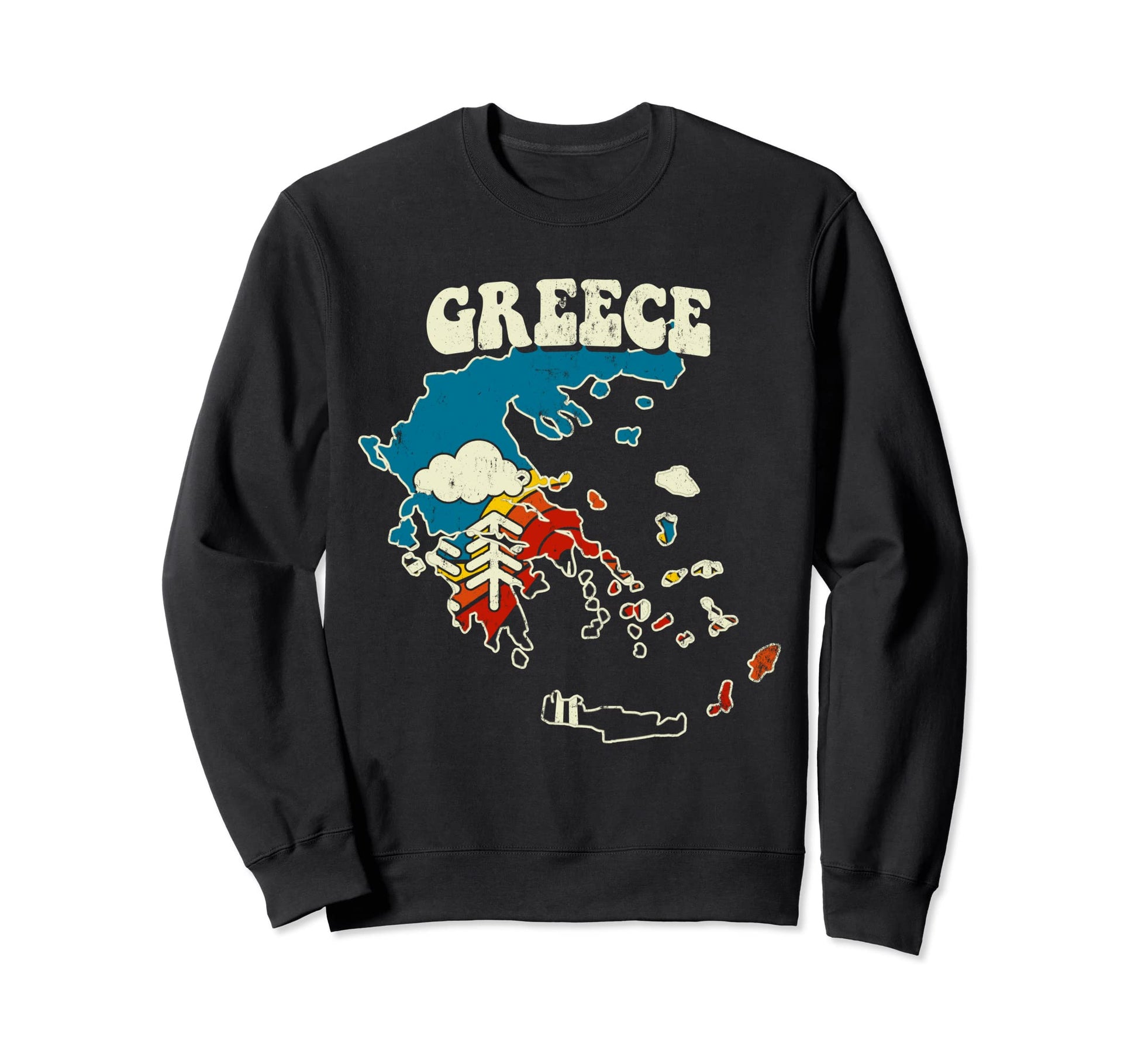 Greece Greek Country Rainbow 70S Map Sweatshirt - Unique Graphic Unisex - T-Shirt, Sweatshirt, Hoodie