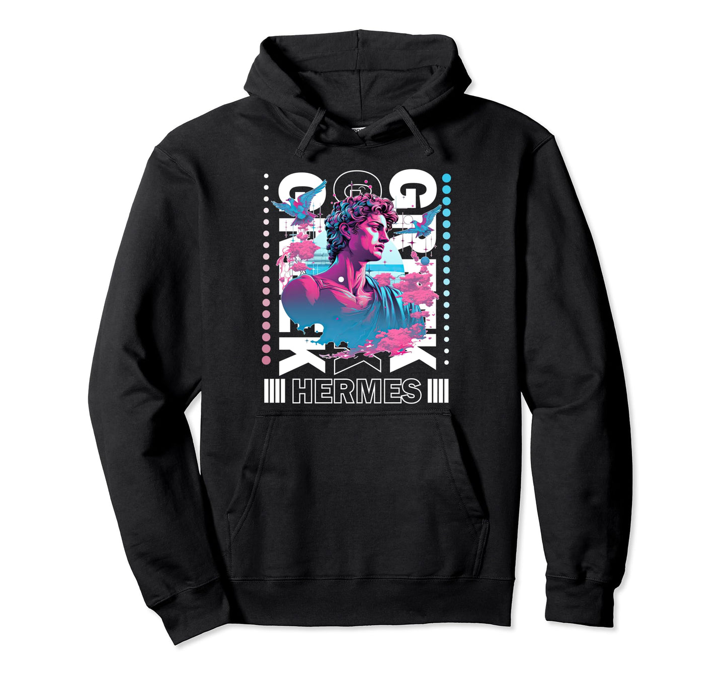 Greek God Hermes Statue Vaporwave Hoodie - Custom Art Print for Adults - T-Shirt, Sweatshirt, Hoodie