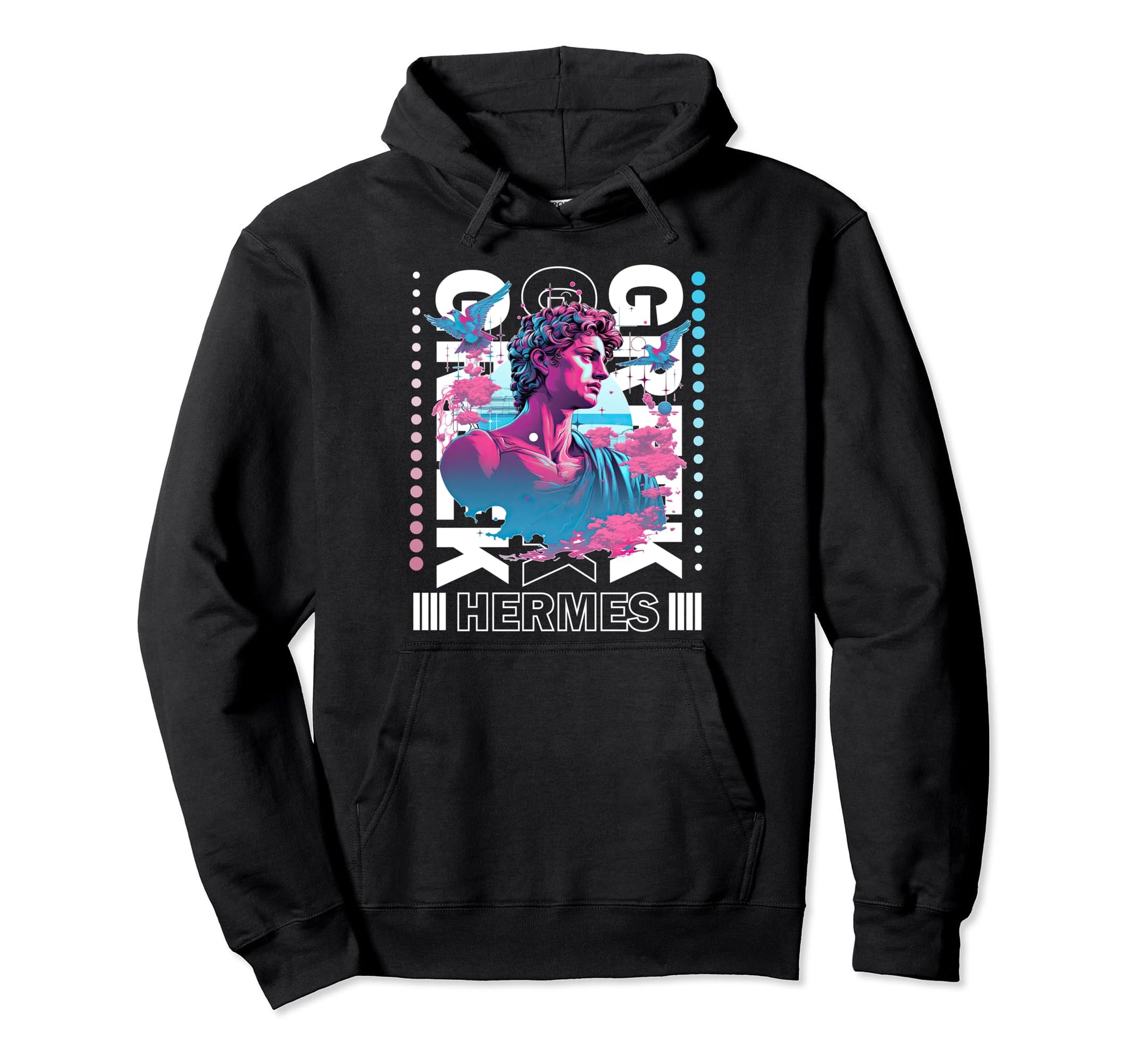Greek God Hermes Statue Vaporwave Hoodie - Custom Art Print for Adults - T-Shirt, Sweatshirt, Hoodie