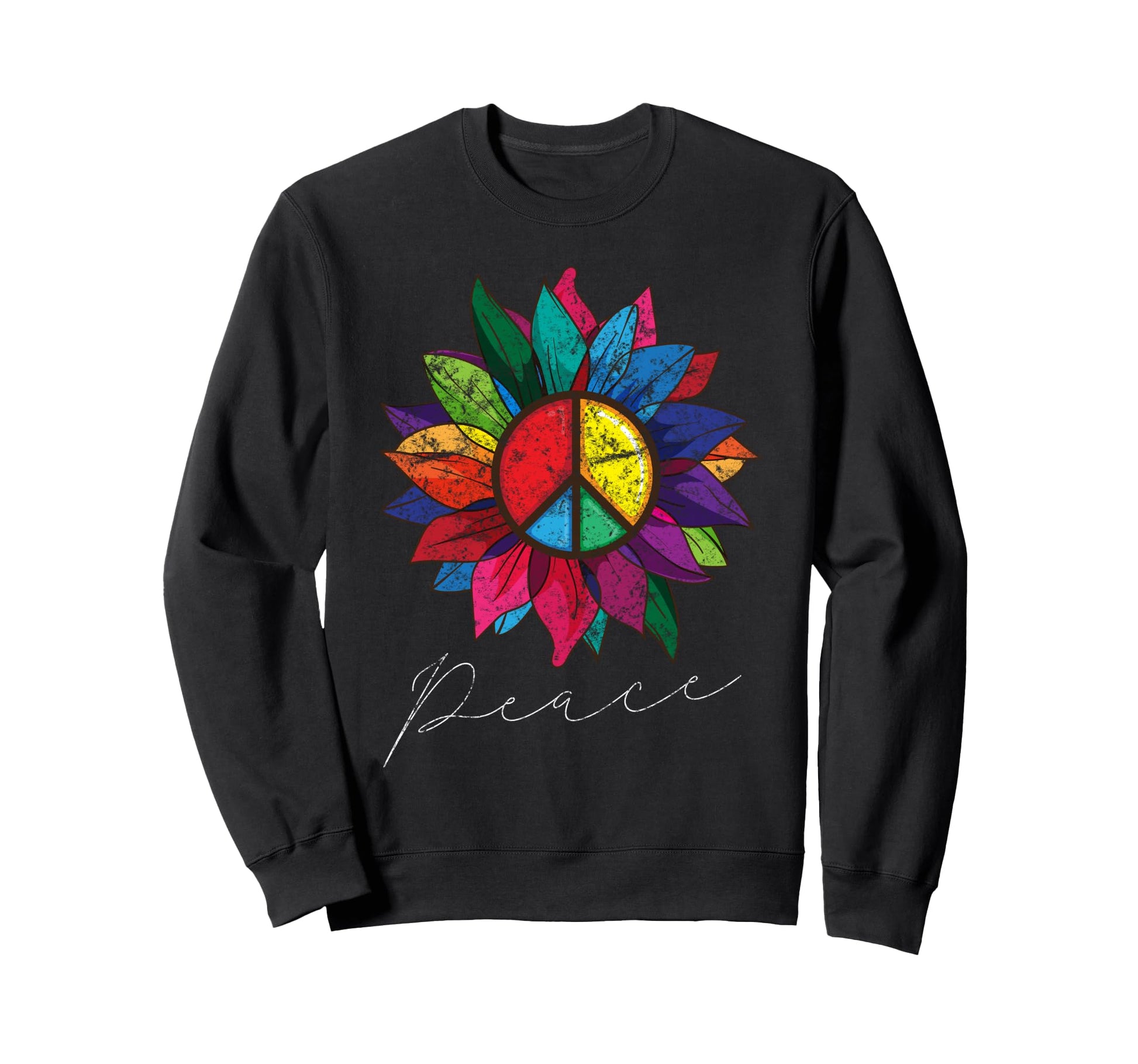 Sunflower Flower Distressed Rainbow Sweatshirt - Trendy Graphic for Adults - T-Shirt, Sweatshirt, Hoodie