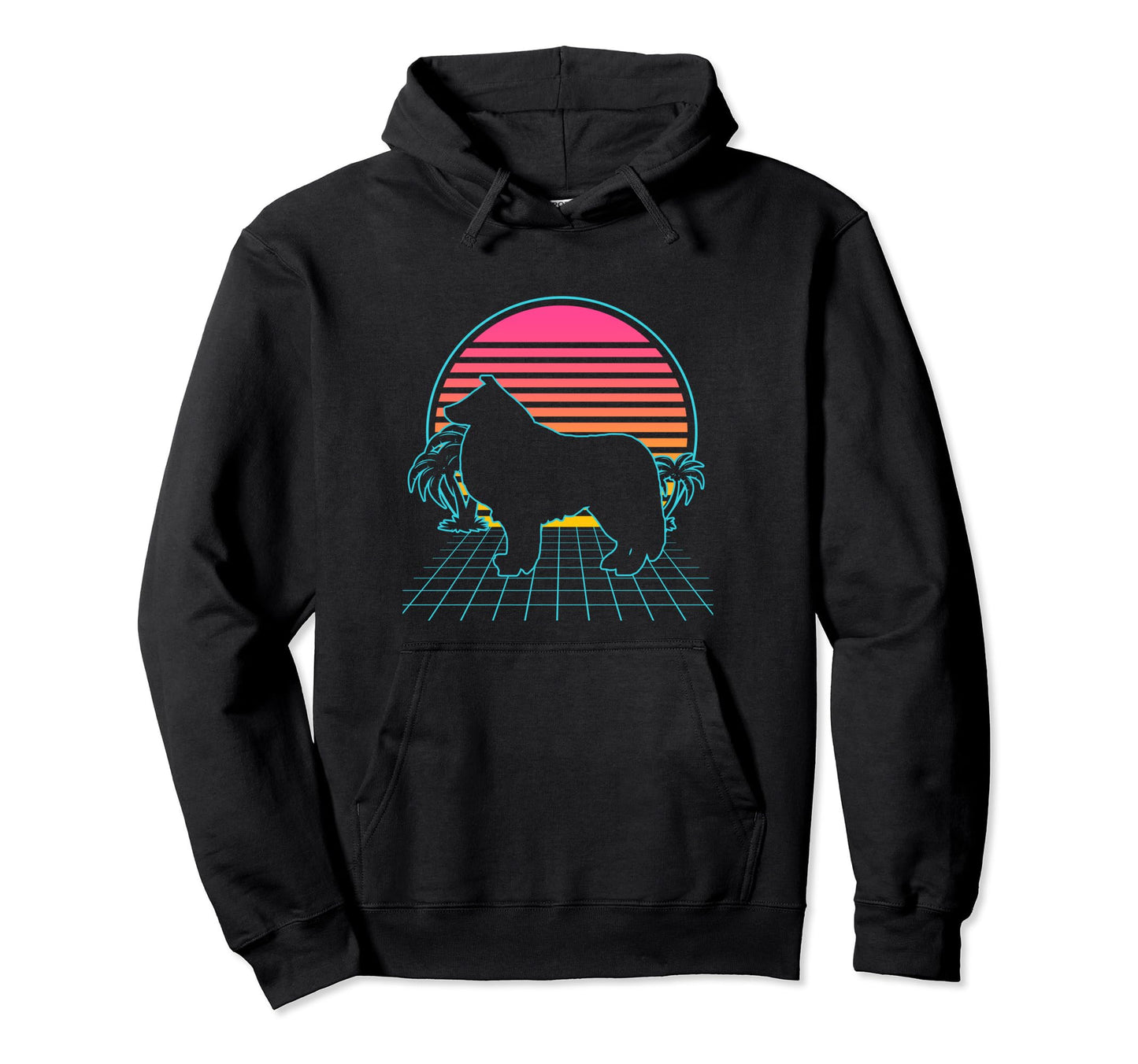 Border Collie Dog 80S Vaporwave Hoodie - Graphic Print for Adults - T-Shirt, Sweatshirt, Hoodie