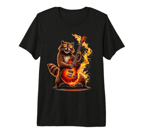 Raccoon Playing Guitar Funny Rock T-Shirt - Novelty Apparel Men Women - T-Shirt, Sweatshirt, Hoodie