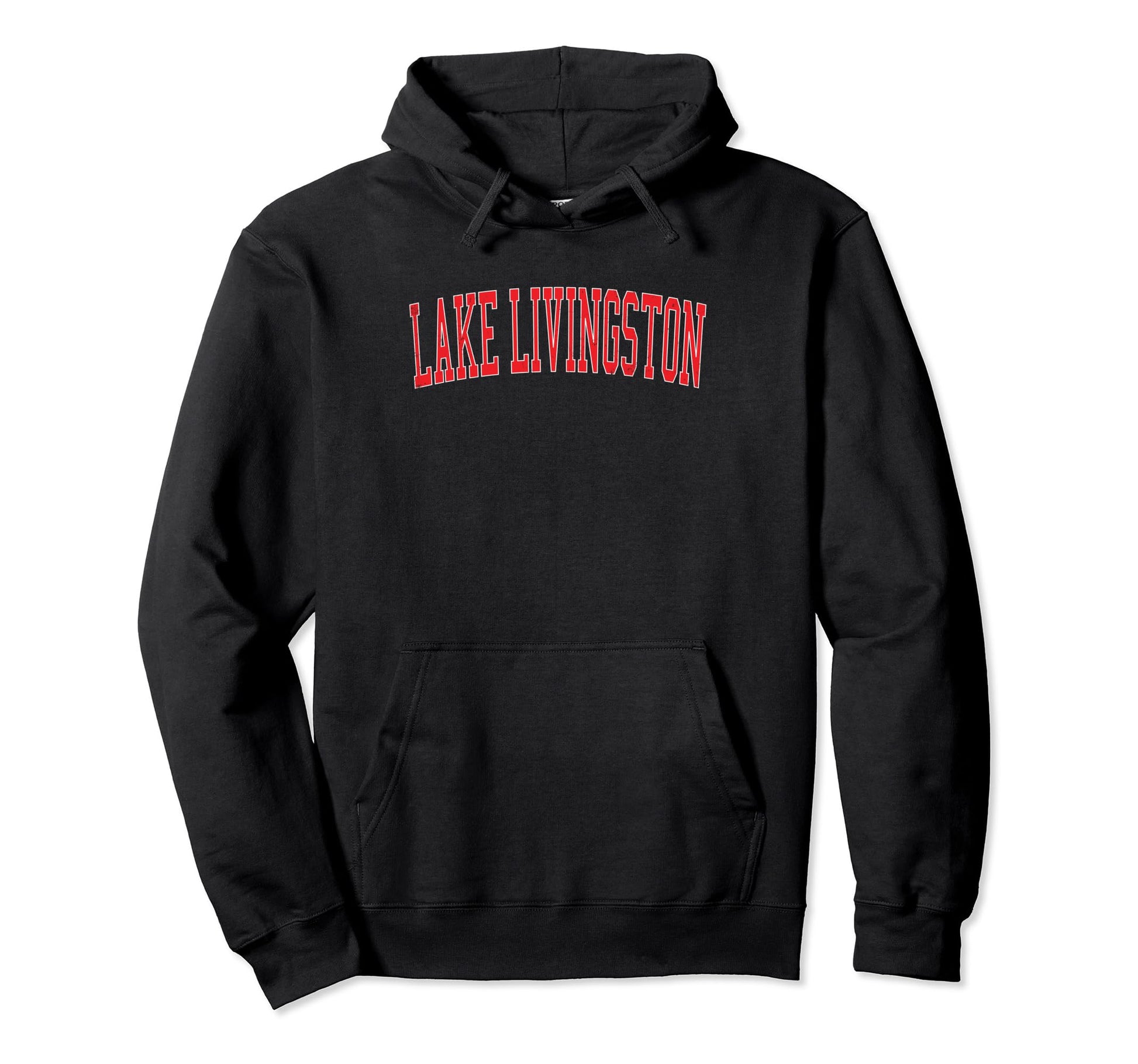 Lake Livingston Distressed Red Varsity Hoodie - Graphic Print Unisex - T-Shirt, Sweatshirt, Hoodie