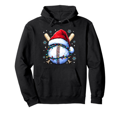 Baseball Merry Santa Hat Ball Funny Hoodie - Aesthetic Graphic for Adults - T-Shirt, Sweatshirt, Hoodie