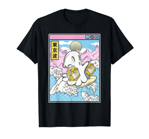 Surfing Ghost Banana Milk Japanese T-Shirt - Aesthetic Graphic for Adults - T-Shirt, Sweatshirt, Hoodie