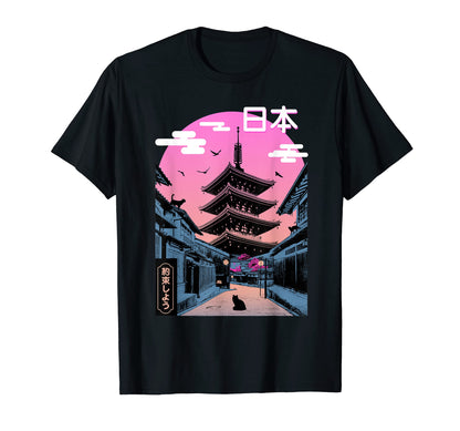 Japanese Aesthetic Vaporwave Pagoda T-Shirt - Fun Novelty Design Unisex - T-Shirt, Sweatshirt, Hoodie