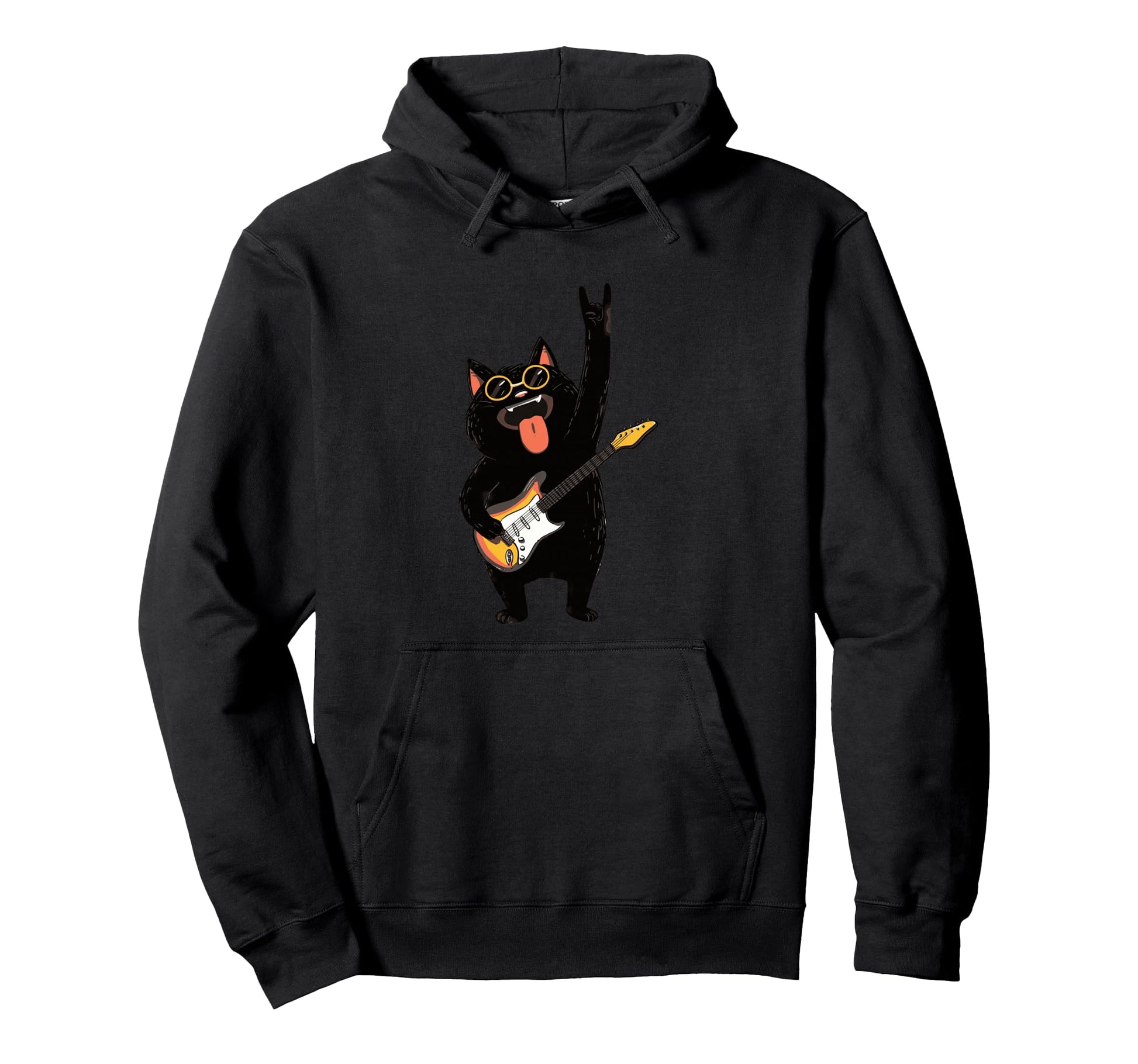Cat Playing Guitar Funny Music Lovers Hoodie - Fun Novelty Design Men Women - T-Shirt, Sweatshirt, Hoodie