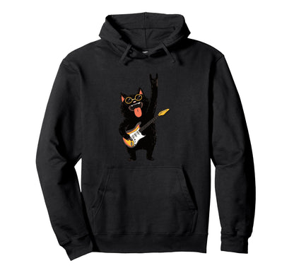 Cat Playing Guitar Funny Music Lovers Hoodie - Fun Novelty Design Men Women - T-Shirt, Sweatshirt, Hoodie