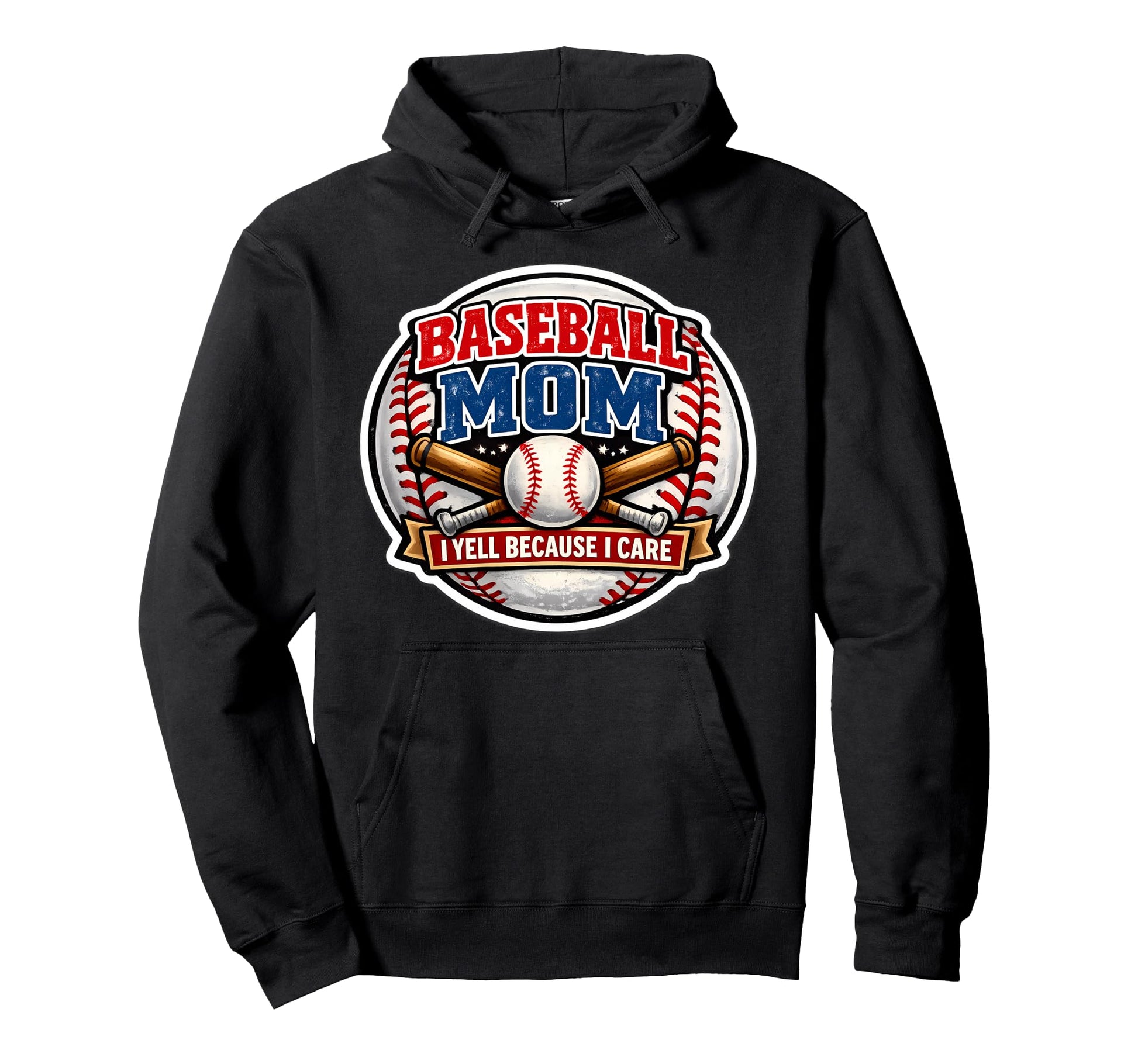 Baseball Mom I Yell Because I Care Hoodie - Minimalist Print for Adults - T-Shirt, Sweatshirt, Hoodie