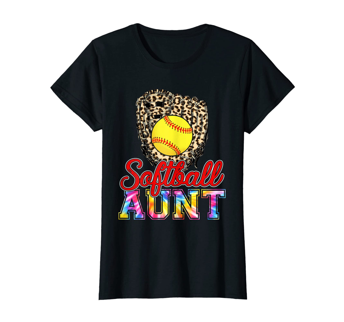 Womens Tie Dye Softball Aunt Leopard T-Shirt - Minimalist Print for Adults - T-Shirt, Sweatshirt, Hoodie