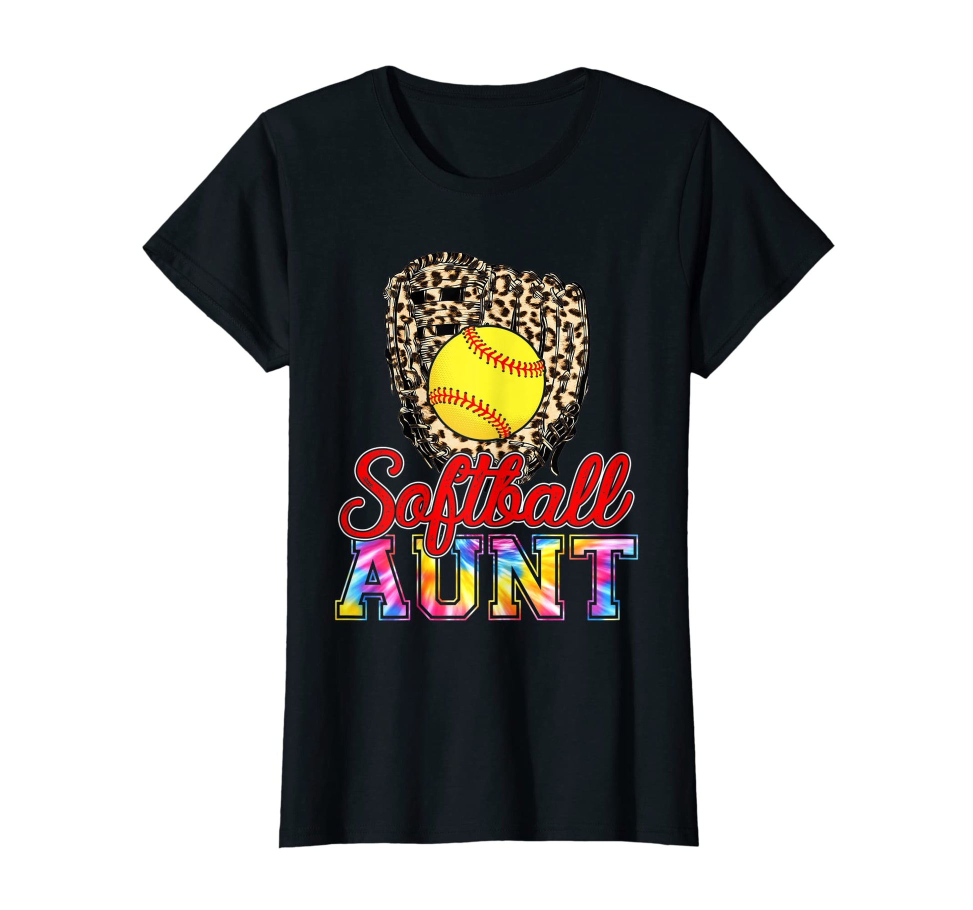 Womens Tie Dye Softball Aunt Leopard T-Shirt - Minimalist Print for Adults - T-Shirt, Sweatshirt, Hoodie