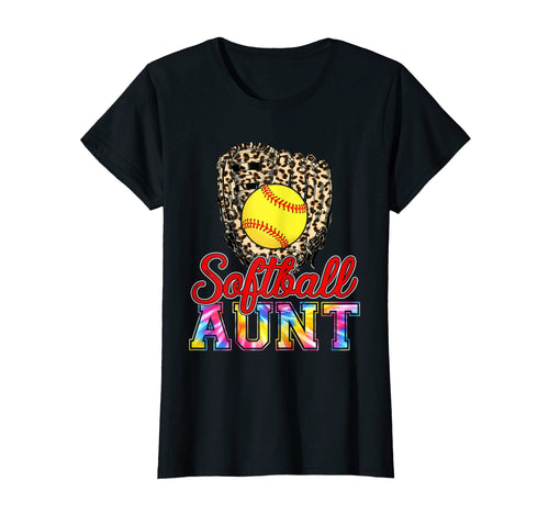 Womens Tie Dye Softball Aunt Leopard T-Shirt - Minimalist Print for Adults - T-Shirt, Sweatshirt, Hoodie
