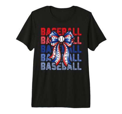 Baseball Patriotic Usa Flag Bow T-Shirt - Minimalist Print for Adults - T-Shirt, Sweatshirt, Hoodie