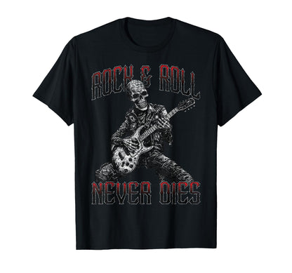 Rock And Roll Never Dies Skeleton Rock T-Shirt - Graphic Print Men Women - T-Shirt, Sweatshirt, Hoodie
