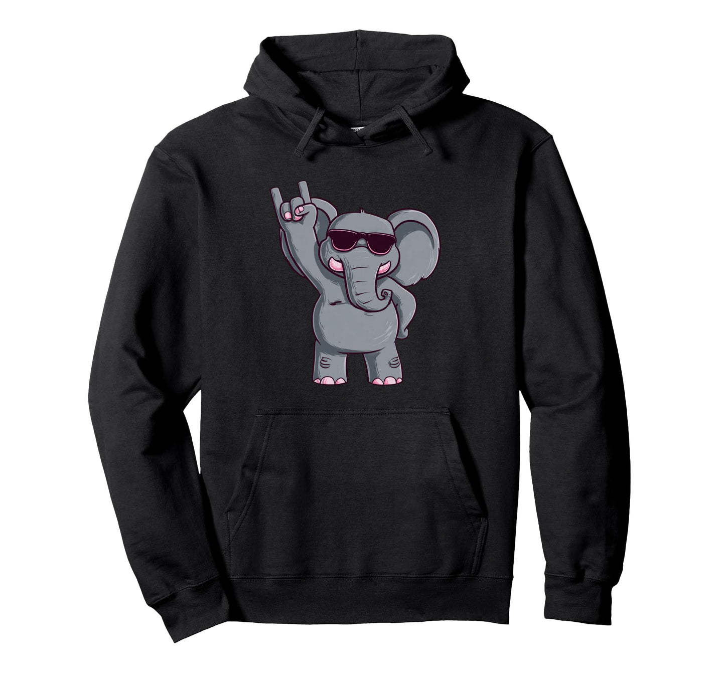 Cartoon Elephant Rock Hand Sign Punk Hoodie - Trendy Graphic Men Women - T-Shirt, Sweatshirt, Hoodie