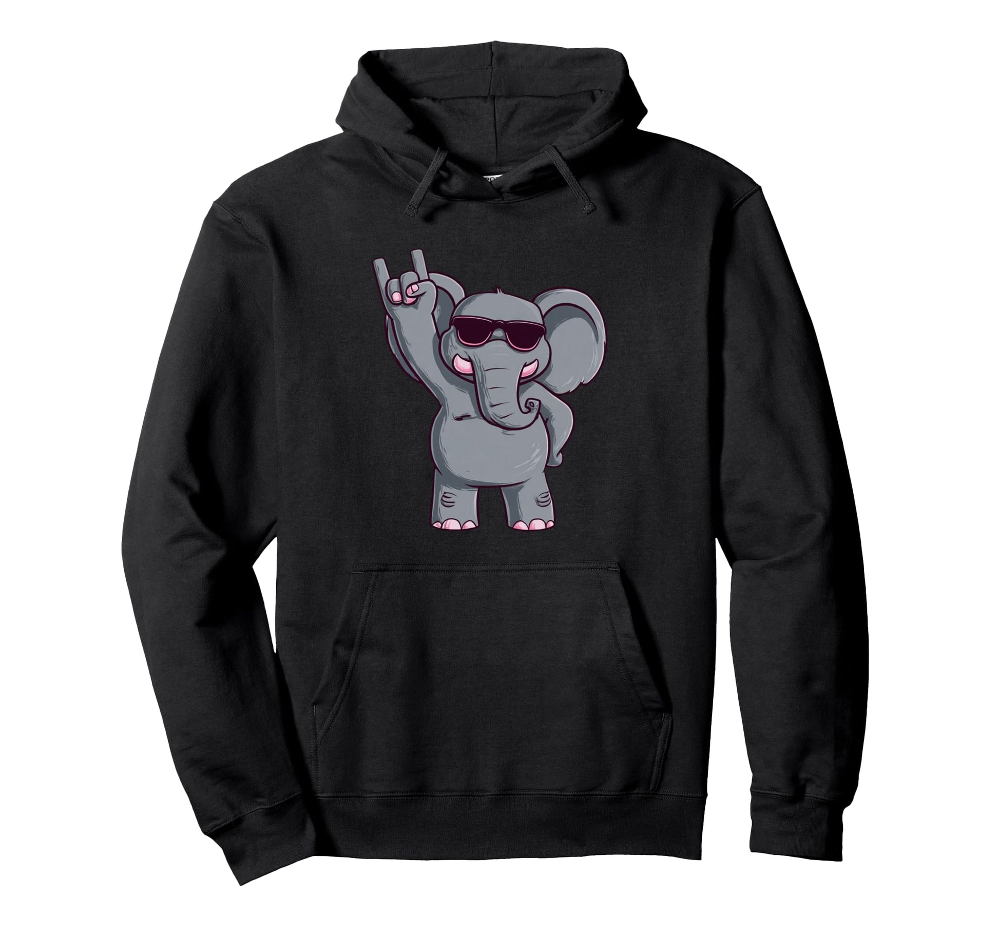 Cartoon Elephant Rock Hand Sign Punk Hoodie - Trendy Graphic Men Women - T-Shirt, Sweatshirt, Hoodie