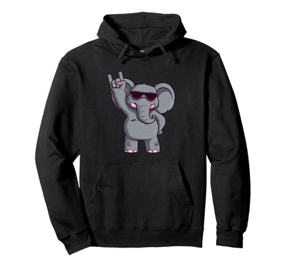 Cartoon Elephant Rock Hand Sign Punk Hoodie - Trendy Graphic Men Women - T-Shirt, Sweatshirt, Hoodie