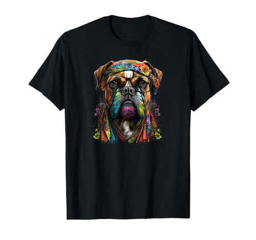 Funny Dog Boxer Hippie Peace Love T-Shirt - Unique Graphic Unisex - T-Shirt, Sweatshirt, Hoodie