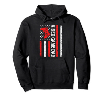 Video Game Dad American Flag Dad Video Hoodie - Unique Graphic for Adults - T-Shirt, Sweatshirt, Hoodie