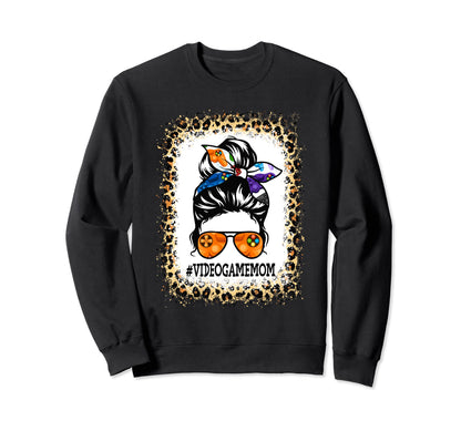 Funny Video Game Mom Messy Bun Sweatshirt - Minimalist Print for Adults - T-Shirt, Sweatshirt, Hoodie