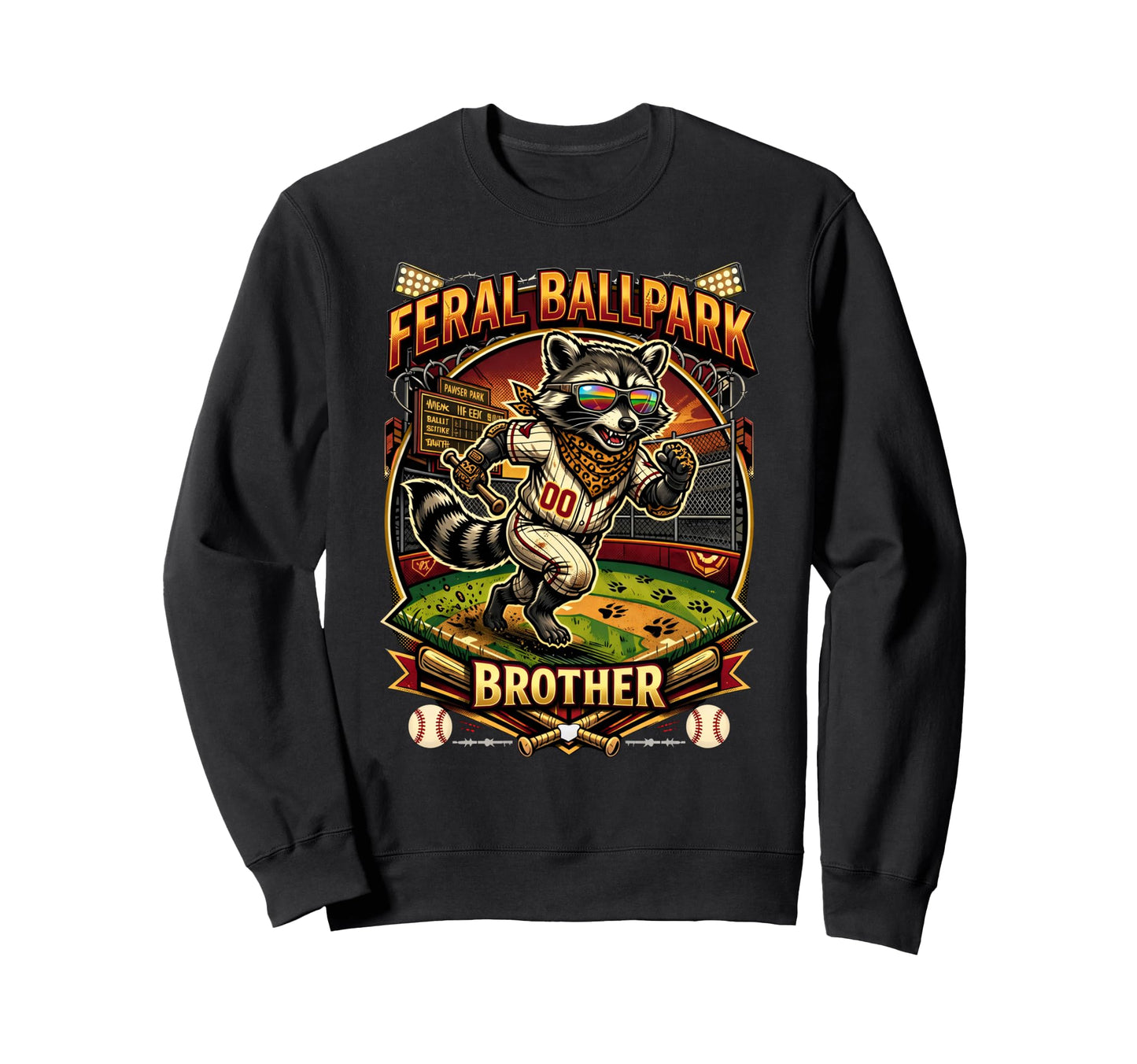 Raccoon And Scooter Feral Ballpark Sweatshirt - Novelty Apparel Men Women - T-Shirt, Sweatshirt, Hoodie