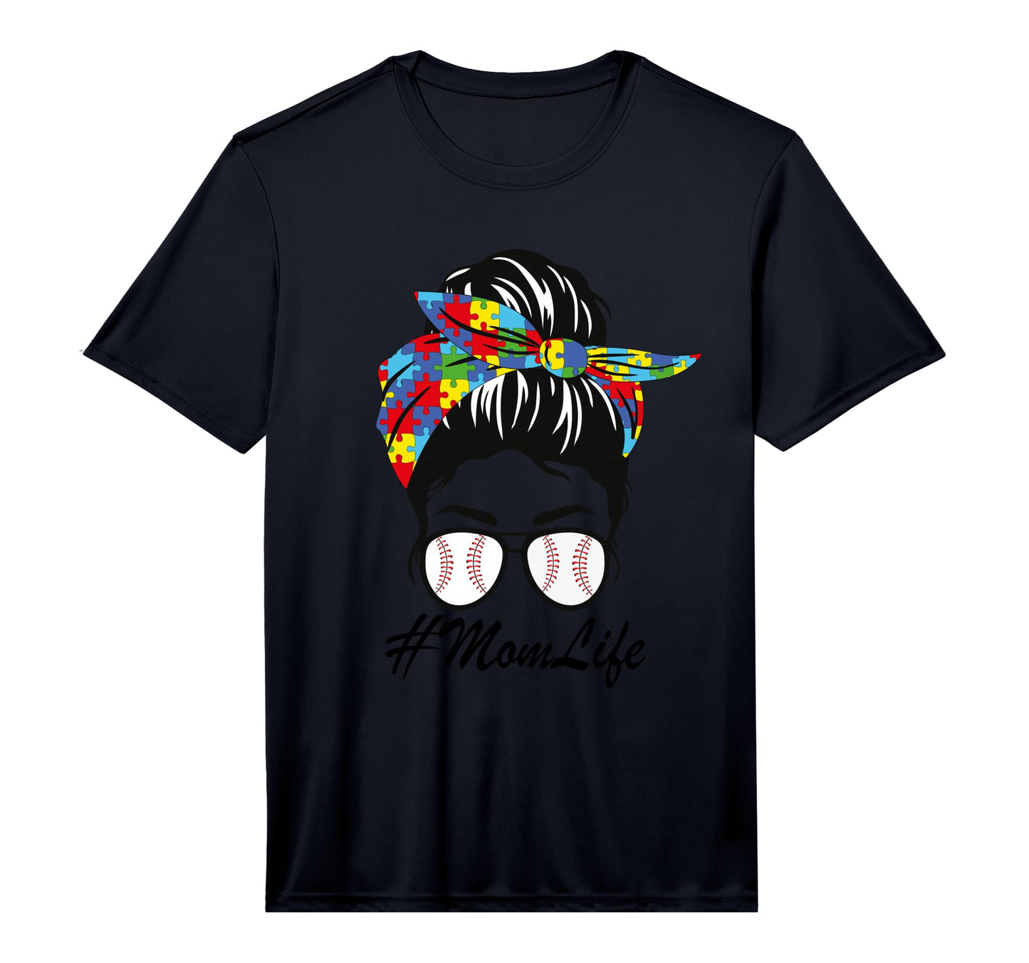 Autism Mom Baseball Messy Bun Bandana T-Shirt - Unique Graphic for Adults - T-Shirt, Sweatshirt, Hoodie