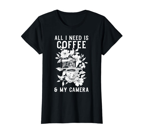 Coffee Camera Photographer Flowers T-Shirt - Unique Graphic Unisex - T-Shirt, Sweatshirt, Hoodie
