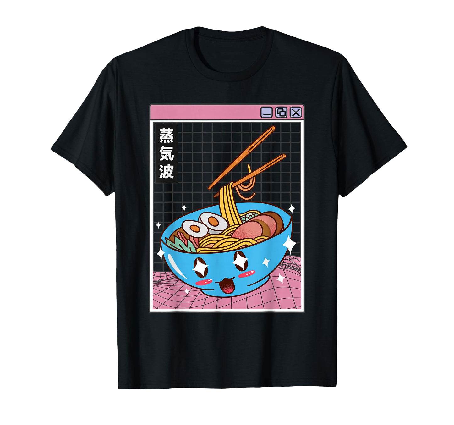 Ramen Noodles Bowl Kawaii Grid T-Shirt - Fun Novelty Design for Adults - T-Shirt, Sweatshirt, Hoodie