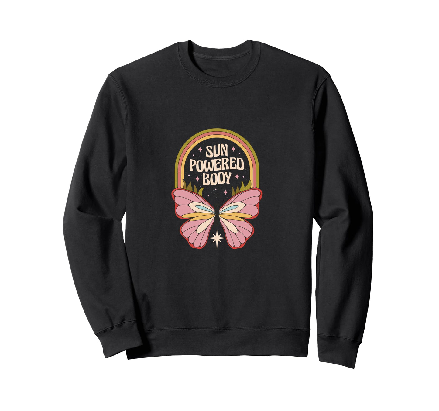 Sun Powered Body Butterfly 70S Sweatshirt - Novelty Apparel for Adults - T-Shirt, Sweatshirt, Hoodie