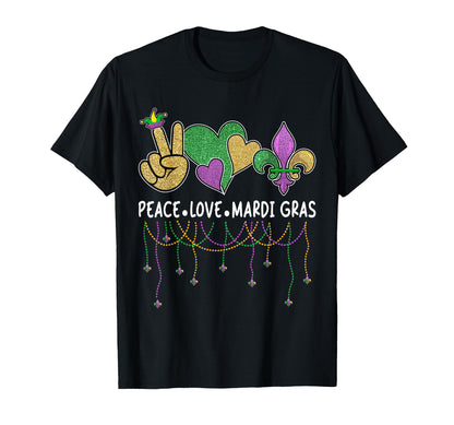 Peace Love Mardi Gras 2026 New T-Shirt - Casual Everyday Wear Unisex - T-Shirt, Sweatshirt, Hoodie