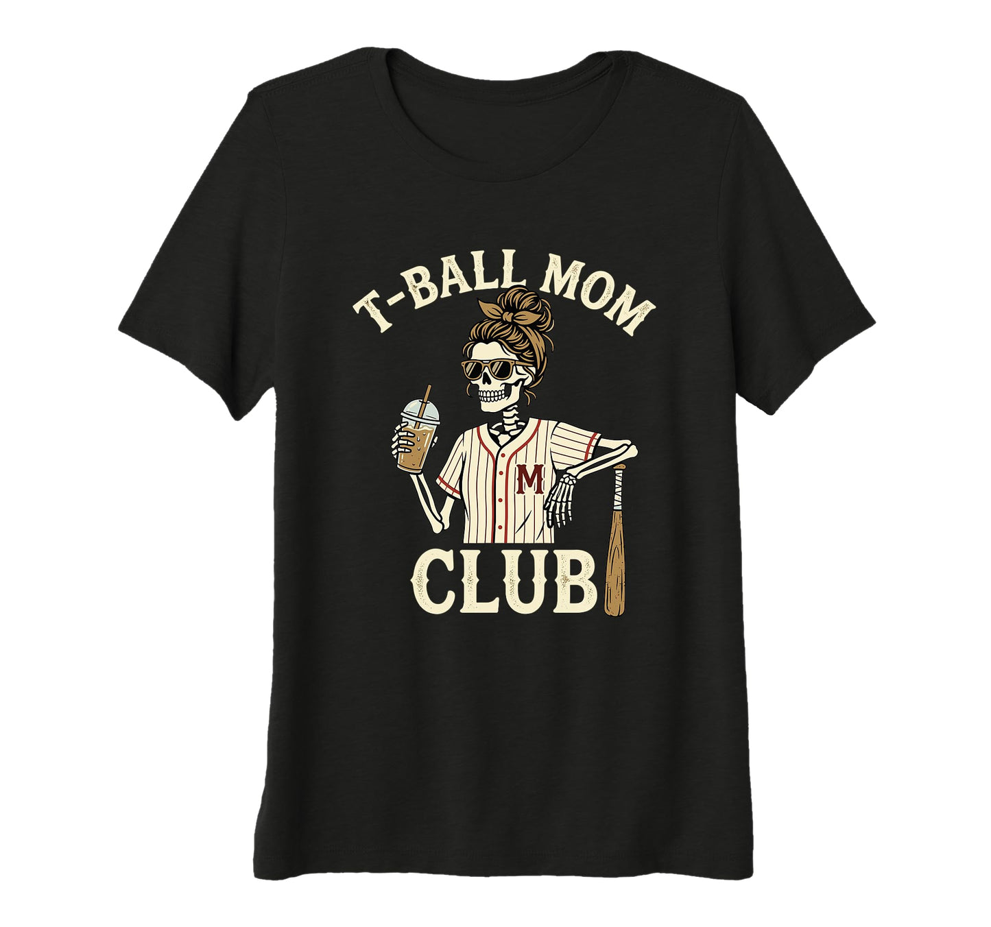 Womens Messy Bun Skeleton T Ball Mom T-Shirt - Minimalist Print Men Women - T-Shirt, Sweatshirt, Hoodie