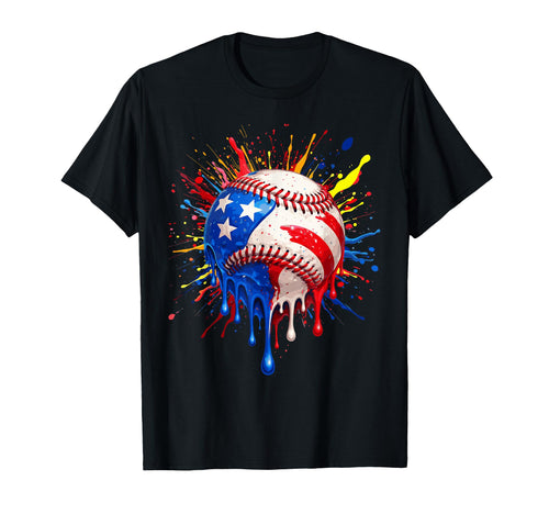 4Th July Funny Baseball Usa Flag Drip T-Shirt - Unique Graphic Unisex - T-Shirt, Sweatshirt, Hoodie