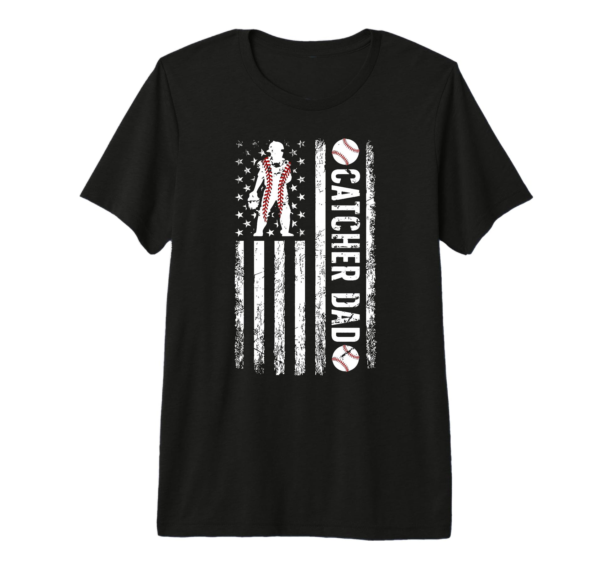 Mens Baseball Catcher Dad Us Flag T-Shirt - Novelty Apparel for Adults - T-Shirt, Sweatshirt, Hoodie