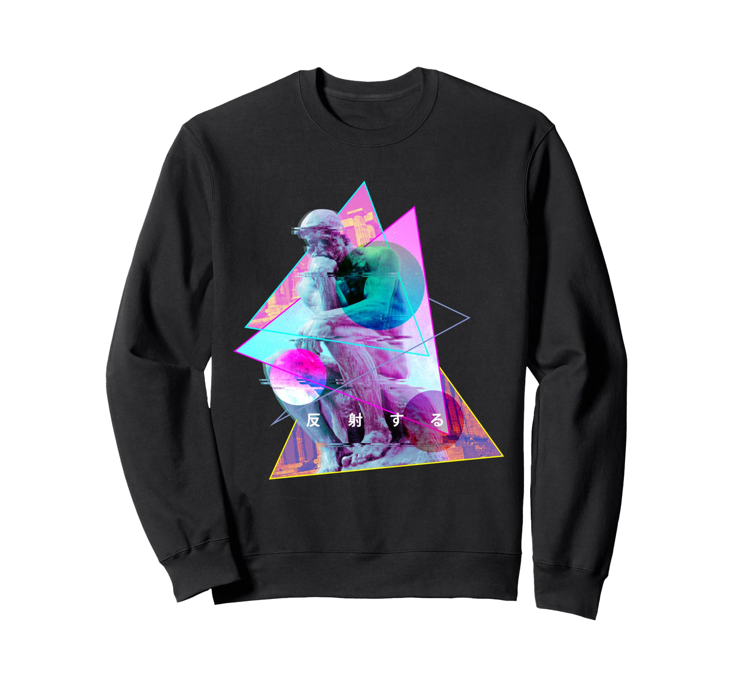 Rodin Thinker Statue Vaporwave Sweatshirt - Unique Graphic Unisex - T-Shirt, Sweatshirt, Hoodie