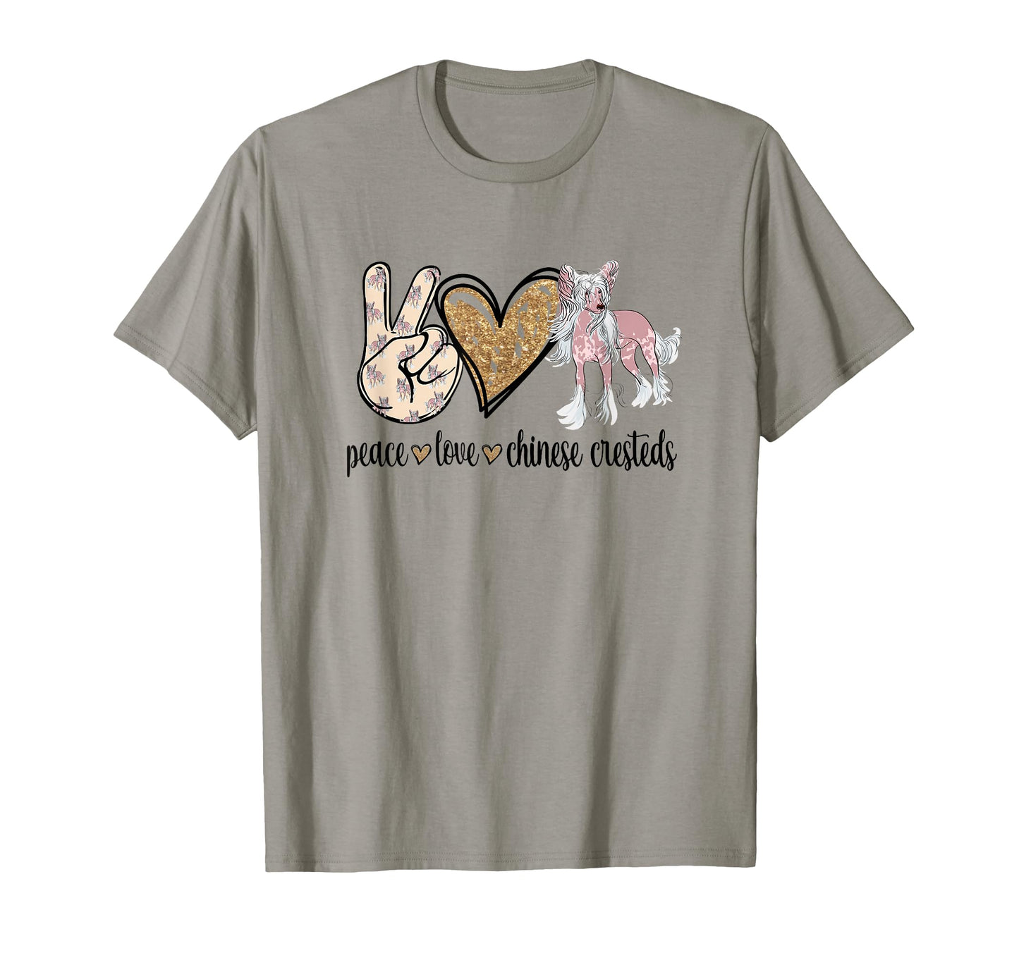 Womens Peace Love Chinese Crested Dog Mom T-Shirt - Novelty Apparel Unisex - T-Shirt, Sweatshirt, Hoodie