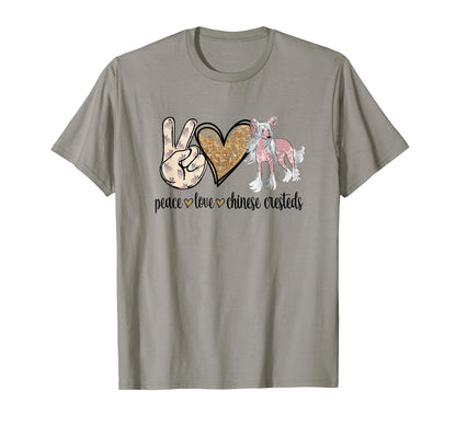 Womens Peace Love Chinese Crested Dog Mom T-Shirt - Novelty Apparel Unisex - T-Shirt, Sweatshirt, Hoodie
