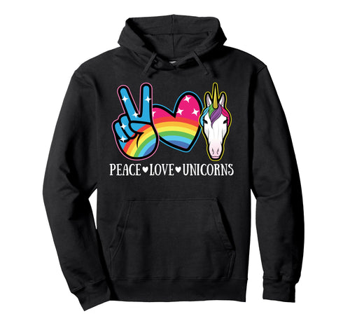 Peace Love Unicorn Rainbow Hippie Hoodie - Graphic Print Men Women - T-Shirt, Sweatshirt, Hoodie