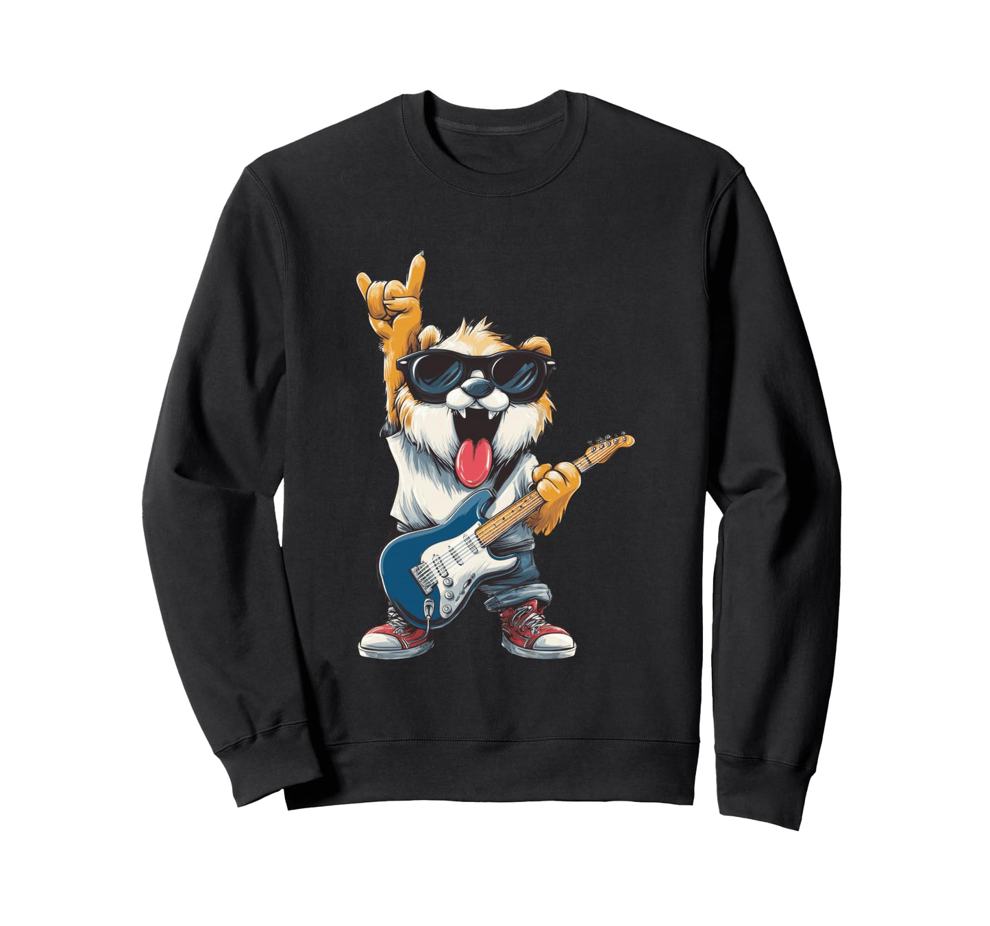 Funny Rock Dog Guitar Player Sweatshirt - Casual Everyday Wear for Adults - T-Shirt, Sweatshirt, Hoodie