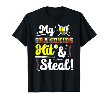 Grandkids Hit Steal Baseball Softball T-Shirt - Trendy Graphic Men Women - T-Shirt, Sweatshirt, Hoodie