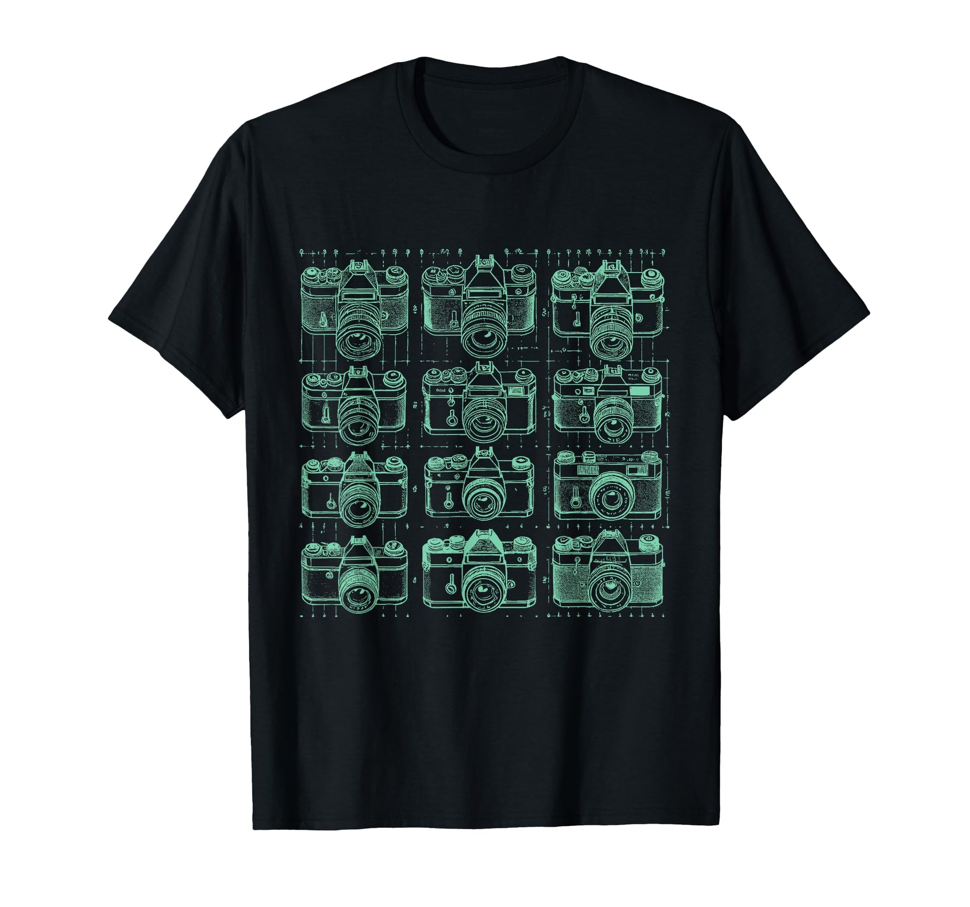 Camera Grid Teal T-Shirt - Unique Graphic Men Women - T-Shirt, Sweatshirt, Hoodie