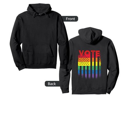 Vote Distressed Political Rainbow Flag Hoodie - Unique Graphic Unisex - T-Shirt, Sweatshirt, Hoodie