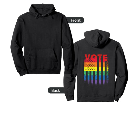 Vote Distressed Political Rainbow Flag Hoodie - Unique Graphic Unisex - T-Shirt, Sweatshirt, Hoodie