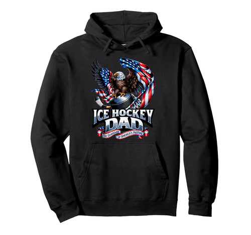 Proud Ice Hockey Dad American Flag Hoodie - Casual Everyday Wear Unisex - T-Shirt, Sweatshirt, Hoodie