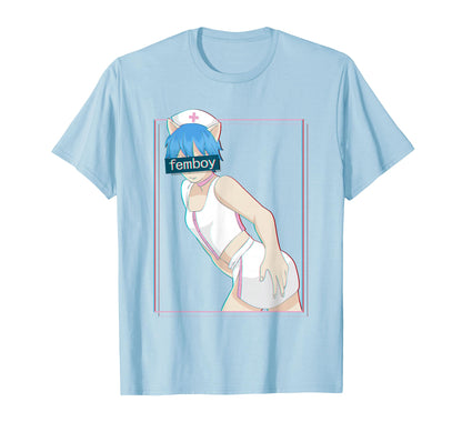Femboy Nurse Anime Neko Vaporwave T-Shirt - Custom Art Print for Adults - T-Shirt, Sweatshirt, Hoodie