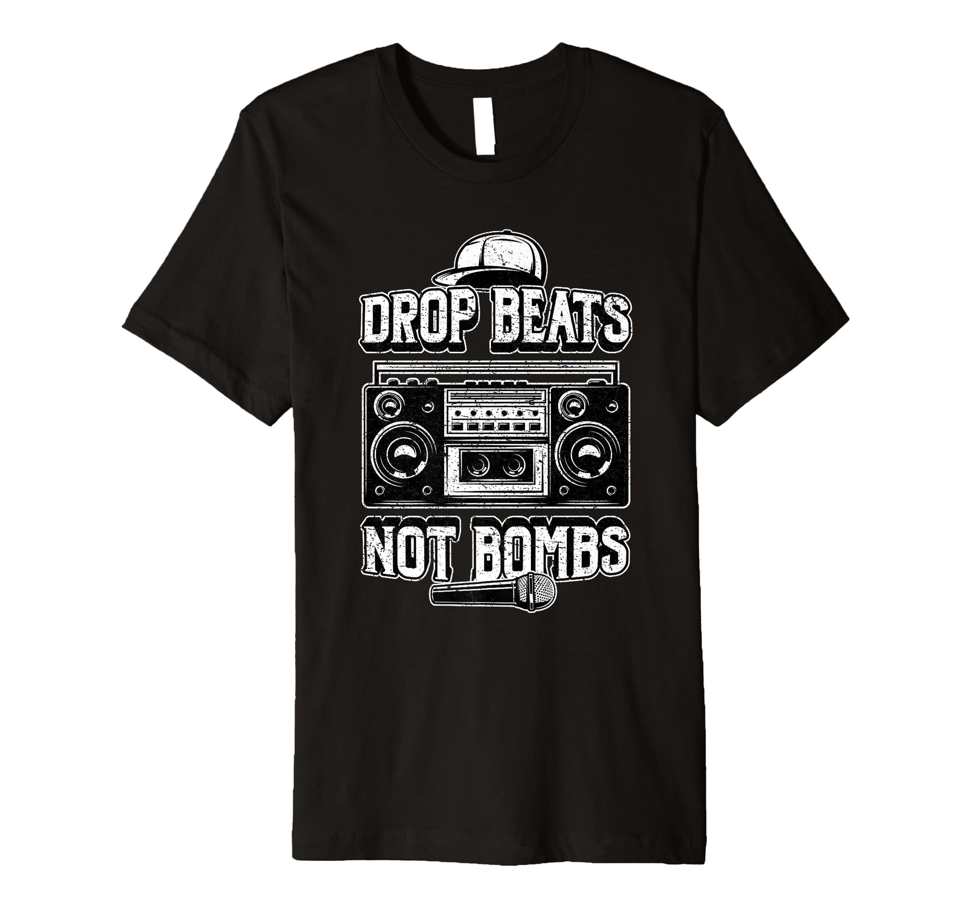 Drop Beats Not Bombs Anti War Boombox T-Shirt - Minimalist Print Unisex - T-Shirt, Sweatshirt, Hoodie