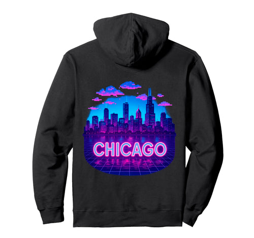 Chicago City Skyline Vaporwave Hoodie - Minimalist Print Unisex - T-Shirt, Sweatshirt, Hoodie