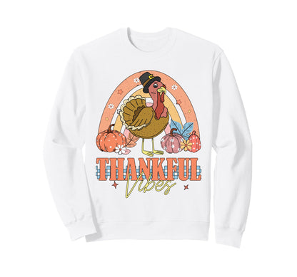 Thankful Vibes Funny Turkey Rainbow Sweatshirt - Unique Graphic Men Women - T-Shirt, Sweatshirt, Hoodie