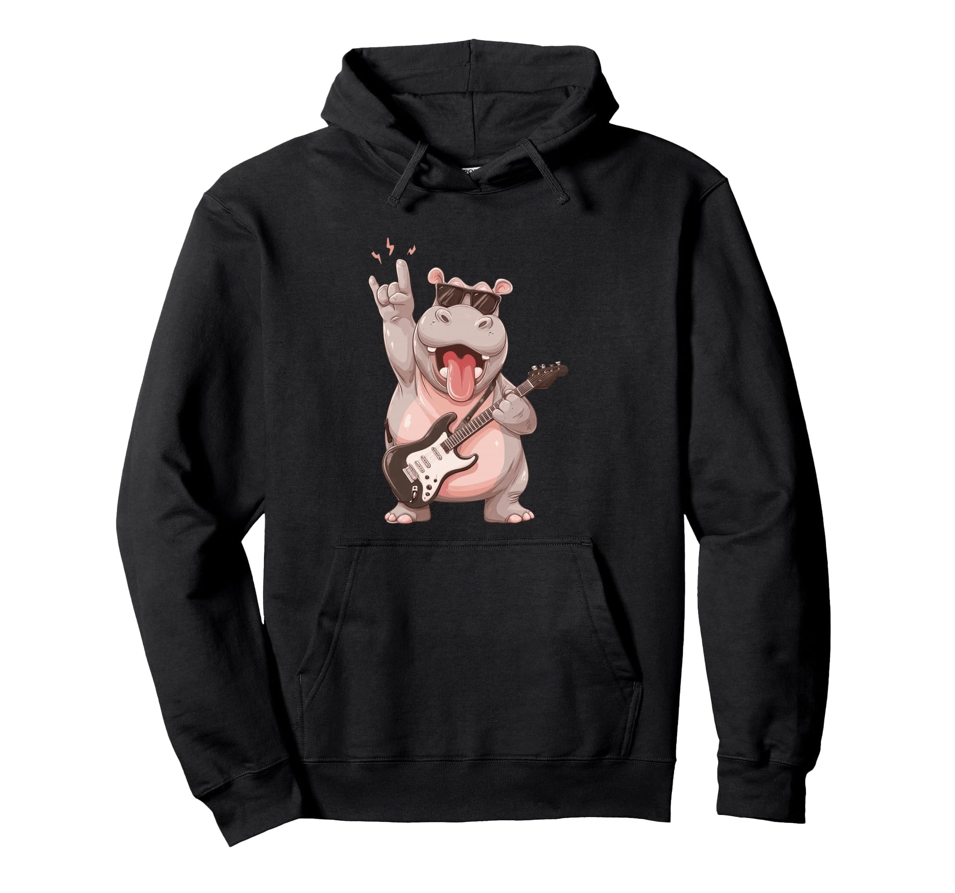 Hippo Rock Music Guitarist Funny Animal Hoodie - Minimalist Print Men Women - T-Shirt, Sweatshirt, Hoodie