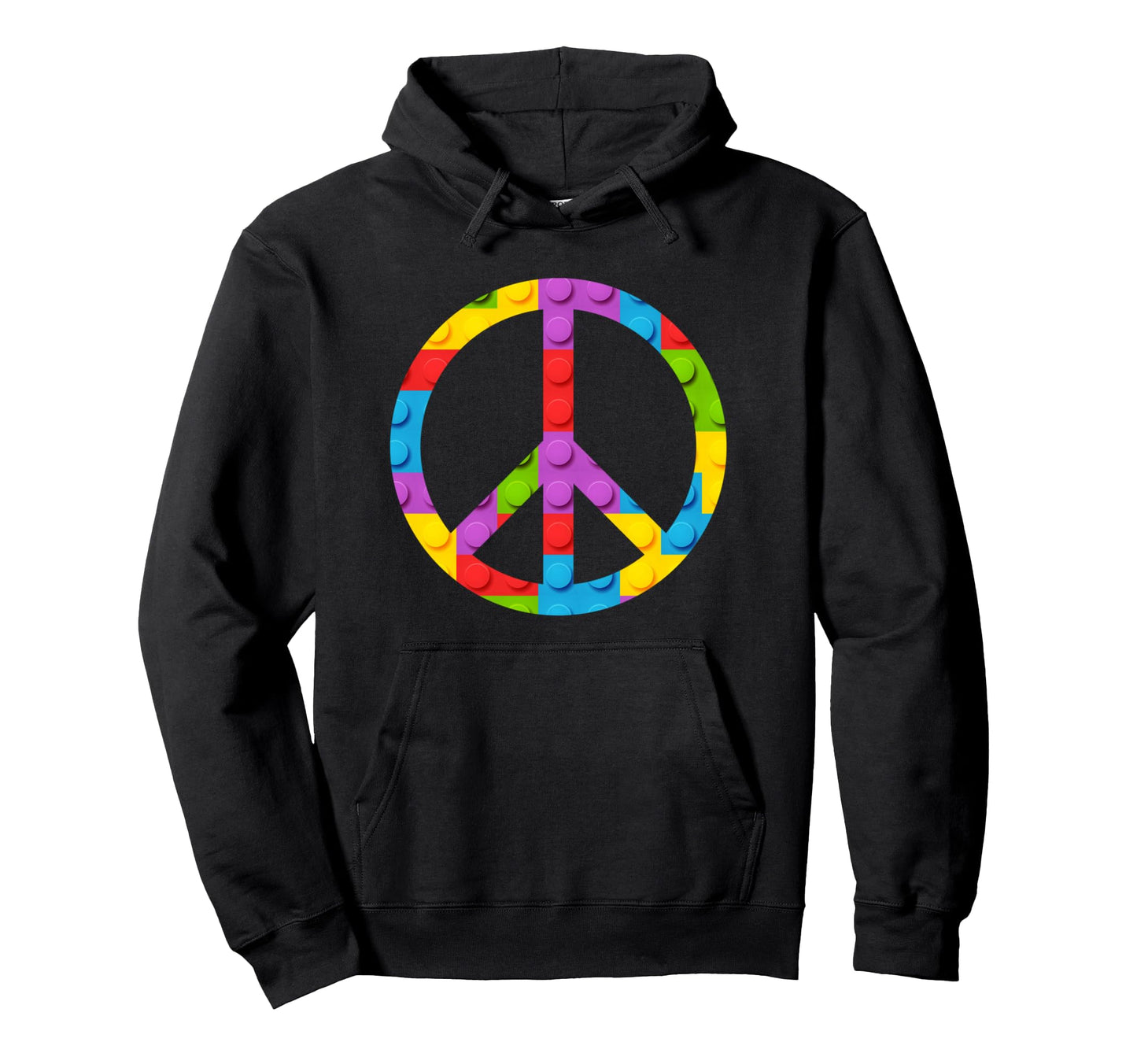 Colorful Rainbow Peace Sign Brick Hoodie - Fun Novelty Design Men Women - T-Shirt, Sweatshirt, Hoodie