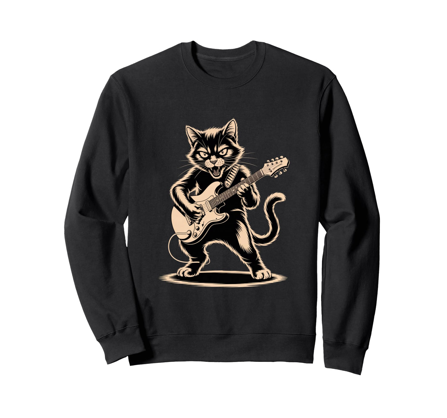 Cat Playing Loud Electric Guitar Sweatshirt - Casual Everyday Wear Unisex - T-Shirt, Sweatshirt, Hoodie